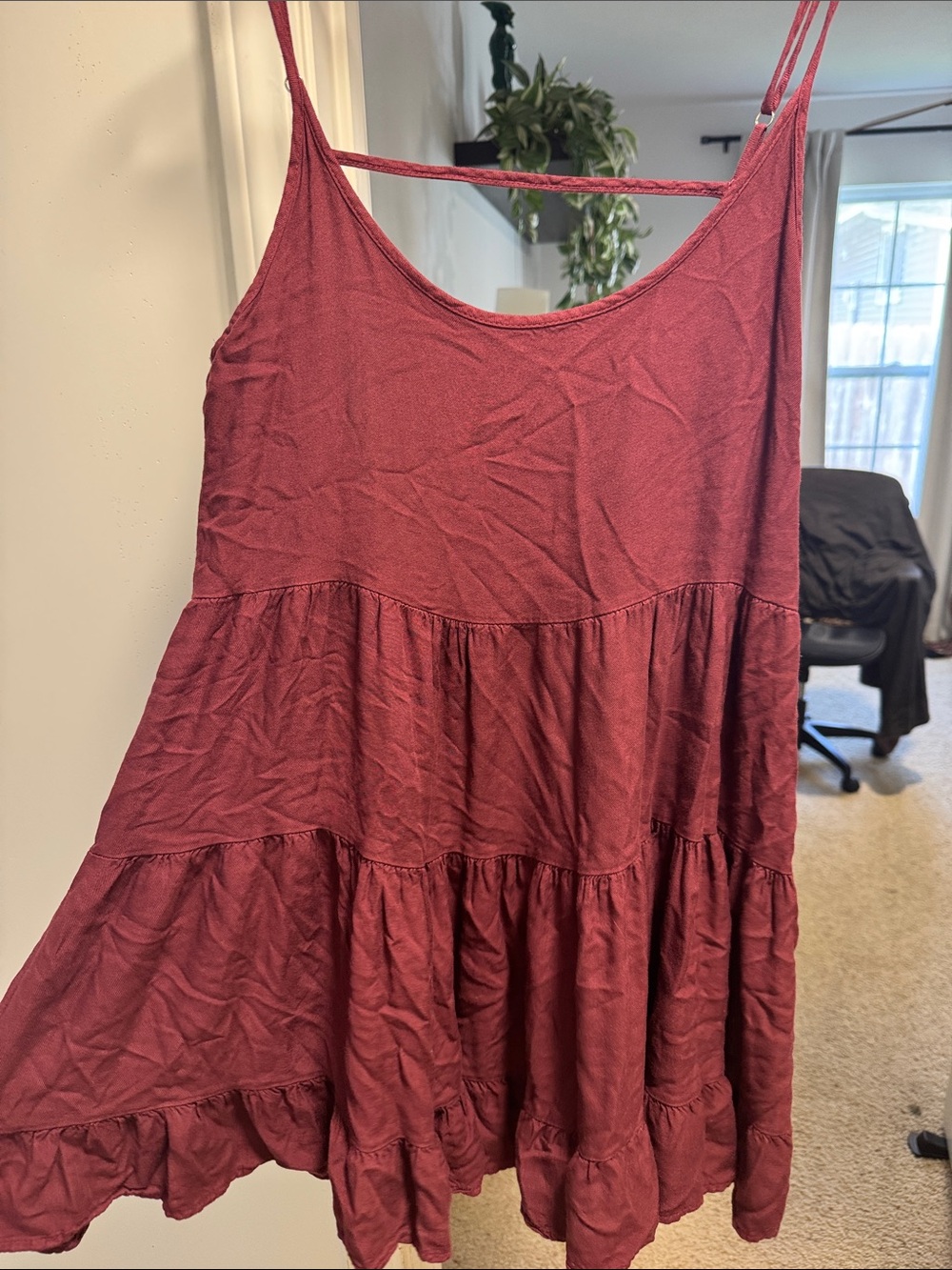 Brandy Melville Burgundy Sleeveless Tiered Mini Dress